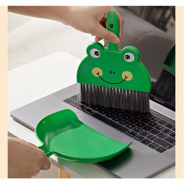 Set Mini Matura si Faras, Flippy, LITTLE CLEANER, Uz Casnic, pentru Birou, Bucatarie, Casa, Model Broscuta, 23 x 18 cm, Verde - imagine 4