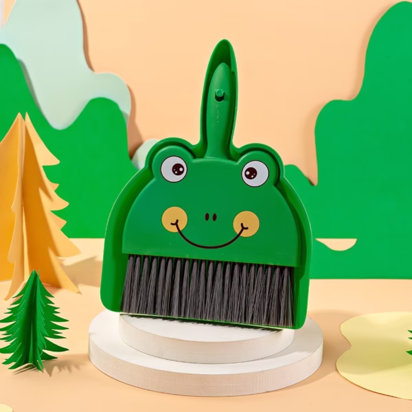 Set Mini Matura si Faras, Flippy, LITTLE CLEANER, Uz Casnic, pentru Birou, Bucatarie, Casa, Model Broscuta, 23 x 18 cm, Verde - imagine 1