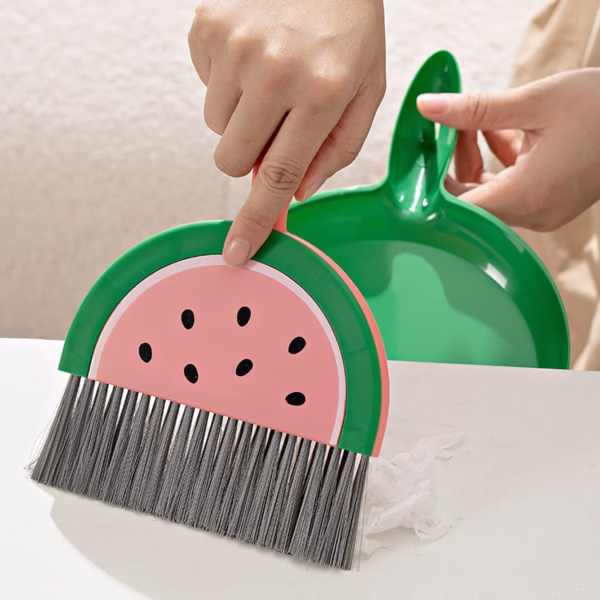 Set Mini Matura si Faras, Flippy, LITTLE CLEANER, Uz Casnic, pentru Birou, Bucatarie, Casa, Model Pepene Verde, 23 x 18 cm Roz-Verde - imagine 4