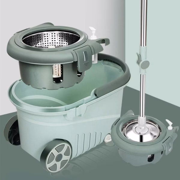 Set mop rotativ cu galeata Flippy, material plastic si microfibra, o rezerva inclusa, rezistent, cu dop scurgere, vas detasabil, orificiu pentru solutie, pentru interior, capacitate 8 l, verde - imagine 6