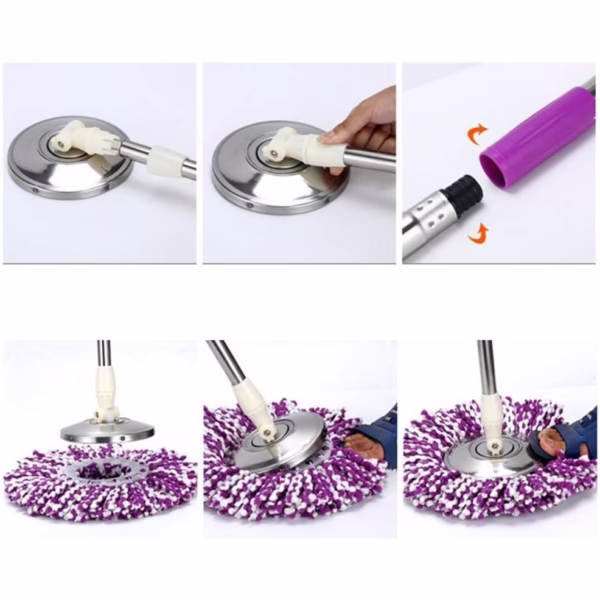 Set Mop Rotativ cu Găleată 8 L pentru Interior, Microfibră și Plastic, cu Dop de Scurgere, Vas Detașabil, Negru/Roșu - imagine 3