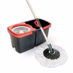 Set Mop Rotativ cu Găleată 8 L pentru Interior, Microfibră și Plastic, cu Dop de Scurgere, Vas Detașabil, Negru/Roșu - imagine 5