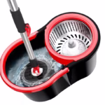 Set Mop Rotativ cu Găleată 8 L pentru Interior, Microfibră și Plastic, cu Dop de Scurgere, Vas Detașabil, Negru/Roșu - imagine 6