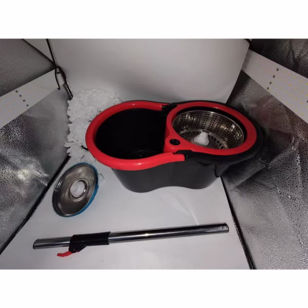Set Mop Rotativ cu Găleată 8 L pentru Interior, Microfibră și Plastic, cu Dop de Scurgere, Vas Detașabil, Negru/Roșu - imagine 8