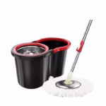 Set Mop Rotativ cu Găleată 8 L pentru Interior, Microfibră și Plastic, cu Dop de Scurgere, Vas Detașabil, Negru/Roșu