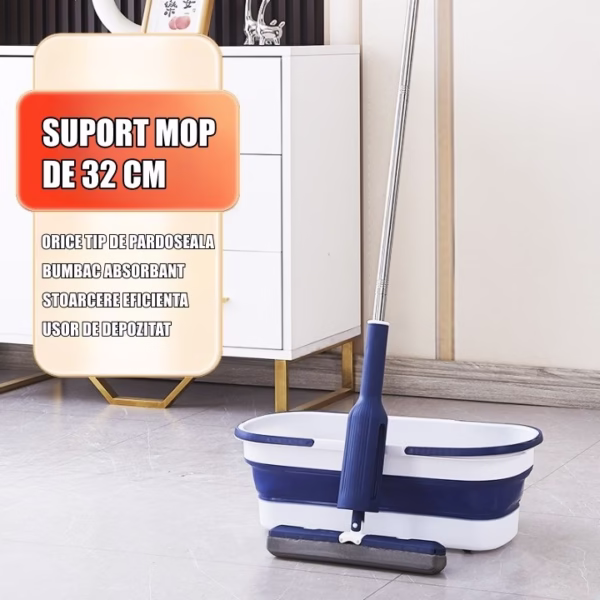 Set Mop Telescopic cu Galeata Pliabila, Flippy, Albastru, 32 cm, Maner Reglabil 140 cm, Sistem de Stoarcere Eficient - imagine 2