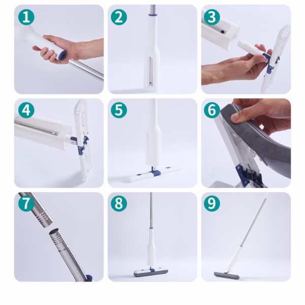 Set Mop Telescopic cu Galeata Pliabila, Flippy, Albastru, 32 cm, Maner Reglabil 140 cm, Sistem de Stoarcere Eficient - imagine 4