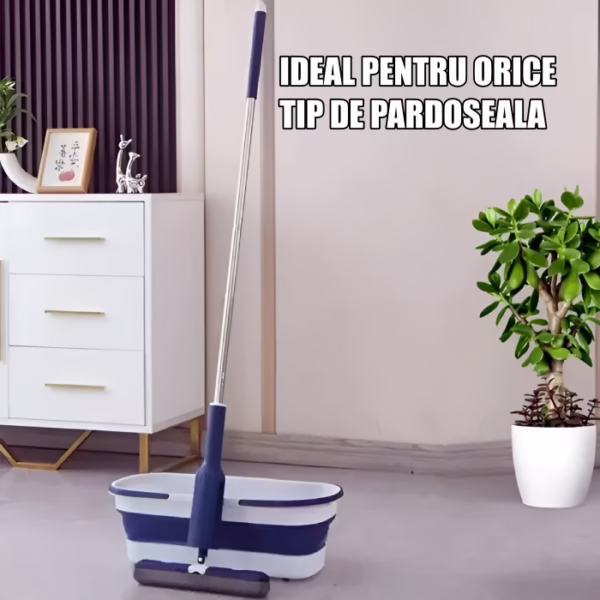 Set Mop Telescopic cu Galeata Pliabila, Flippy, Albastru, 32 cm, Maner Reglabil 140 cm, Sistem de Stoarcere Eficient - imagine 5