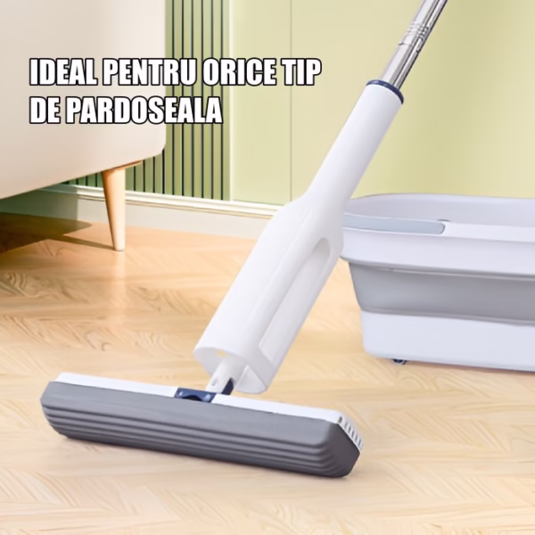 Set Mop Telescopic cu Galeata Pliabila, Flippy, Gri, 32 cm, Maner Reglabil 140 cm, Sistem de Stoarcere Usor si Eficient - imagine 6