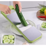 Set Multifunctional din 7 Piese, Flippy, pentru Taierea si Maruntirea Legumelor, Uz Casnic,din Otel Inoxidabil, Gri-Verde - imagine 2