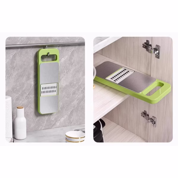 Set Multifunctional din 7 Piese, Flippy, pentru Taierea si Maruntirea Legumelor, Uz Casnic,din Otel Inoxidabil, Gri-Verde - imagine 6