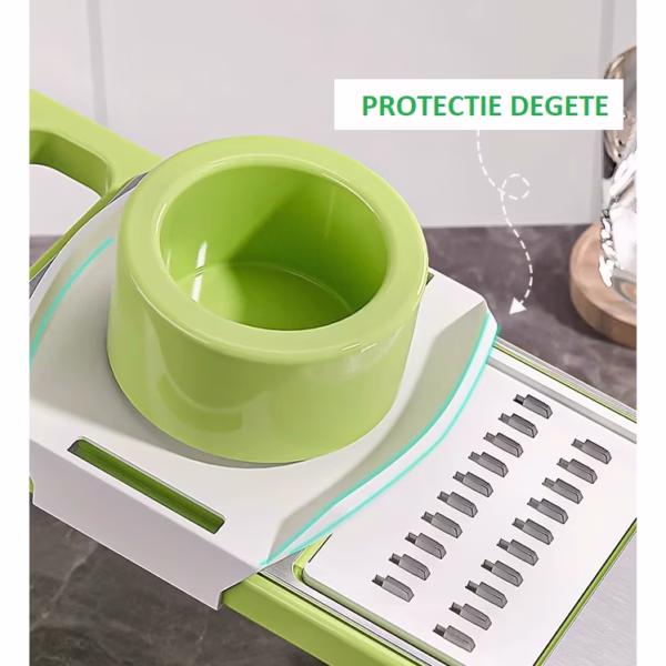 Set Multifunctional din 7 Piese, Flippy, pentru Taierea si Maruntirea Legumelor, Uz Casnic,din Otel Inoxidabil, Gri-Verde - imagine 7