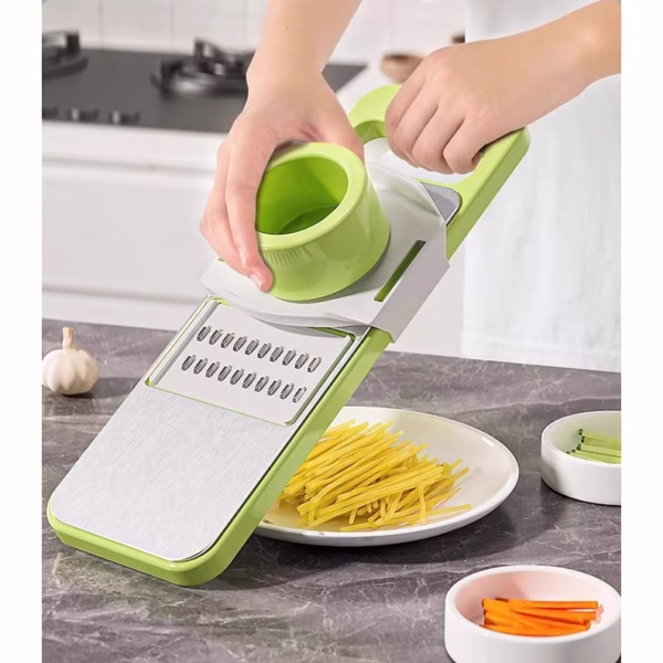 Set Multifunctional din 7 Piese, Flippy, pentru Taierea si Maruntirea Legumelor, Uz Casnic,din Otel Inoxidabil, Gri-Verde - imagine 8