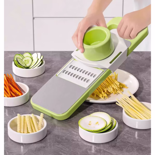 Set Multifunctional din 7 Piese, Flippy, pentru Taierea si Maruntirea Legumelor, Uz Casnic,din Otel Inoxidabil, Gri-Verde - imagine 9