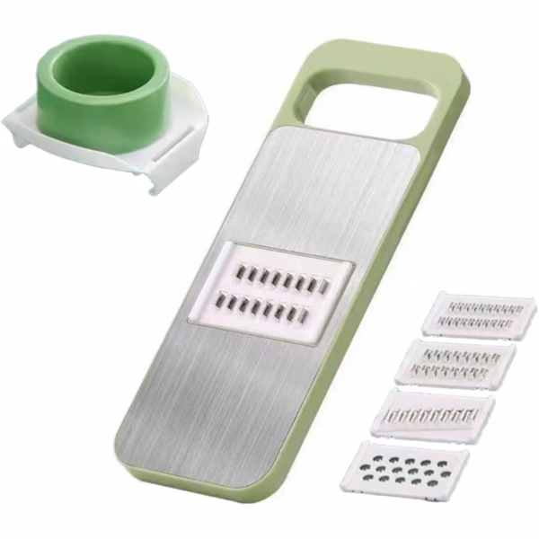 Set Multifunctional din 7 Piese, Flippy, pentru Taierea si Maruntirea Legumelor, Uz Casnic,din Otel Inoxidabil, Gri-Verde - imagine 1