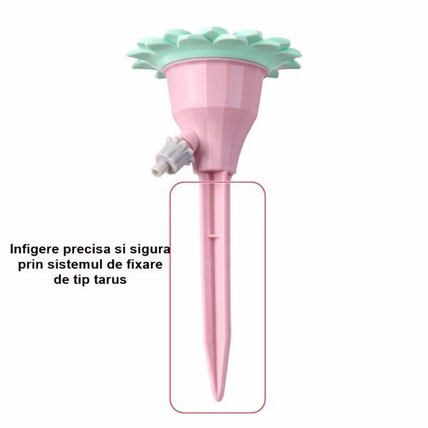 Set picuratoare cu valva pentru irigare Flippy, design floare, viteza reglabila, fixare prin infigere, practic, 16.8 x 9 cm, roz - imagine 2