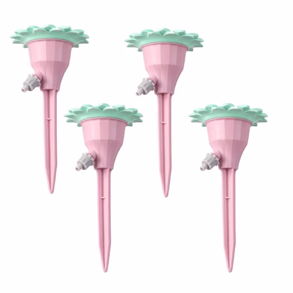 Set picuratoare cu valva pentru irigare Flippy, design floare, viteza reglabila, fixare prin infigere, practic, 16.8 x 9 cm, roz - imagine 1