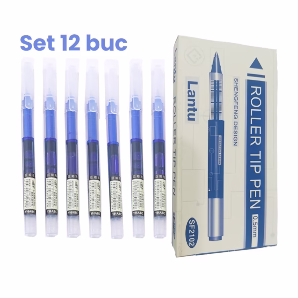 Set Pixuri Profesionale cu Bila, Flippy, pe Baza de Apa Set 12 bucati, Varf Ascutit de 0.5 mm, Pentru Scoala sau Birou, Albastru  - imagine 2