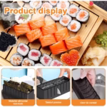 Set ustensile pentru facut sushi Flippy, 10 piese, forma inima inclus, 3 forme clasice, extensibil, finisaj lucios, material ABS, curatare usoara, negru - imagine 2