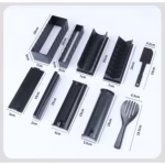 Set ustensile pentru facut sushi Flippy, 10 piese, forma inima inclus, 3 forme clasice, extensibil, finisaj lucios, material ABS, curatare usoara, negru - imagine 6