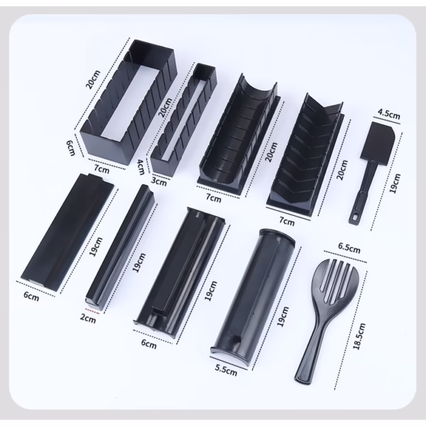 Set ustensile pentru facut sushi Flippy, 10 piese, forma inima inclus, 3 forme clasice, extensibil, finisaj lucios, material ABS, curatare usoara, negru - imagine 6