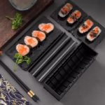 Set ustensile pentru facut sushi Flippy, 10 piese, forma inima inclus, 3 forme clasice, extensibil, finisaj lucios, material ABS, curatare usoara, negru - imagine 9
