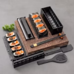 Set ustensile pentru facut sushi Flippy, 10 piese, forma inima inclus, 3 forme clasice, extensibil, finisaj lucios, material ABS, curatare usoara, negru - imagine 10