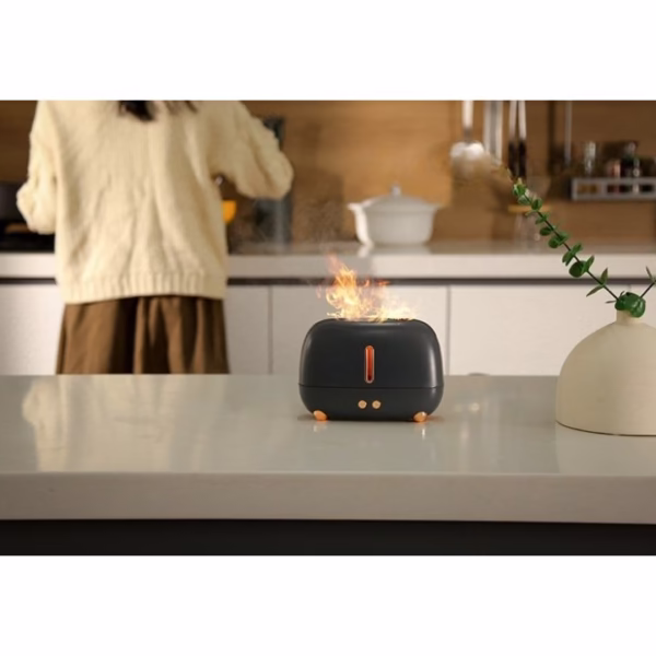 Umidificator de tip flacara, Flippy, cu aromaterapie, 7 culori, 250 ml, negru - imagine 2