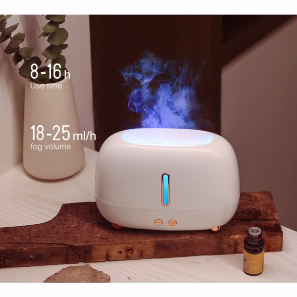 Umidificator de tip flacara, Flippy, cu aromaterapie, 7 culori, 250 ml, alb - imagine 5