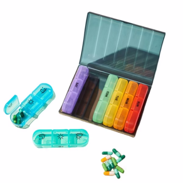 Cutie Depozitare Medicamente, Flippy, 7 Zile, 21 Compartimente, Cutie Suport, Recipiente Detasabile, Portabila, Recipiente Colorate, Cutie Neagra, 15.6x12 cm - imagine 4