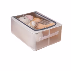 Cutie de Depozitare, Flippy, pentru Pantofi Haine, din Plasa PVC Impermeabila si Cadru de Otel, Pliabila, Fermoar Bidirectional, 40 x 30 x 15 cm Transparenta