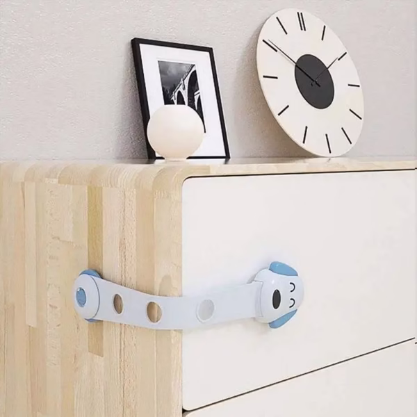 Siguranta pentru Usi Copii, Flippy, Sistem de Blocare Sertare, Dulap, Frigider, Adeziv, cu Sistem de Inchidere Dublu, Model Catelus, Albastru - imagine 2