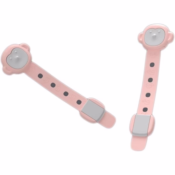 Siguranta pentru Usi Copii, Flippy, Sistem de Blocare Sertare, Dulap, Frigider, Adeziv, cu Sistem de Inchidere Dublu, Model Maimutica, Roz - imagine 3