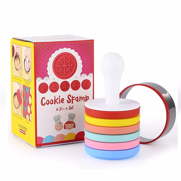 Set 6 stampile pentru prajituri Flippy, tematica de Craciun, din silicon alimentar non-toxic, taietor aluat inclus, 6 cm,  maner din plastic, compact, usor de depozitat, - imagine 4
