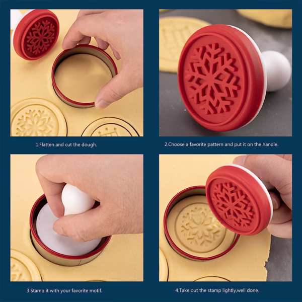 Set 6 stampile pentru prajituri Flippy, tematica de Craciun, din silicon alimentar non-toxic, taietor aluat inclus, 6 cm,  maner din plastic, compact, usor de depozitat, - imagine 5