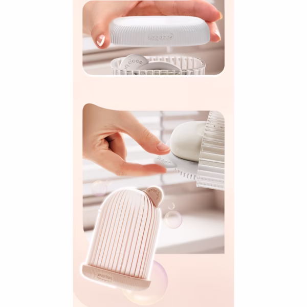 Sapuniera de Calatorie, Flippy, Suport pentru Sapun cu Scurgere a Apei, Recipient cu Capac Depozitare, Savoniera pentru Baie, 12.6x6.1x8.4cm, Roz - imagine 3