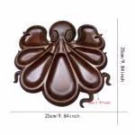 Platou pentru Servire, Flippy, in Forma de Caracatita, 8 Compartimente pentru Mezeluri Branzeturi Snacksuri, Design Artistic, din Lemn Masiv, 26 x 25 x 3 cm, Maro inchis - imagine 4