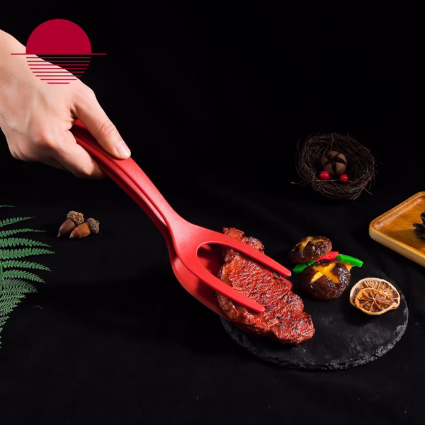 Spatula Multifunctionala tip Cleste, Flippy, Spatula Cleste pentru Gatit, Silicon PP, pentru Alimente, Carne, Paine, 31 x 8.5 cm Rosu - imagine 3