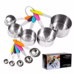 Set 10 Piese de Masurare, Flippy, 5 Linguri Gradate + 5 Cesti Gradate, Otel Inoxidabil + Silicon, 19 x 8 x 9 cm, Multicolor