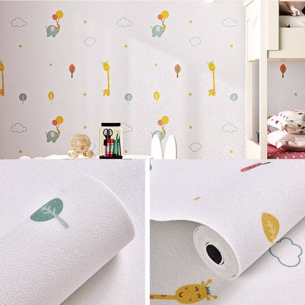 Rola Autoadeziva pentru Perete, Flippy, din Panza, 10 m, Rezistenta la Umezeala, 2.5 mm Grosime, Model Girafa si Elefant, Multicolor - imagine 8