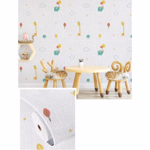 Rola Autoadeziva pentru Perete, Flippy, din Panza, 10 m, Rezistenta la Umezeala, 2.5 mm Grosime, Model Girafa si Elefant, Multicolor