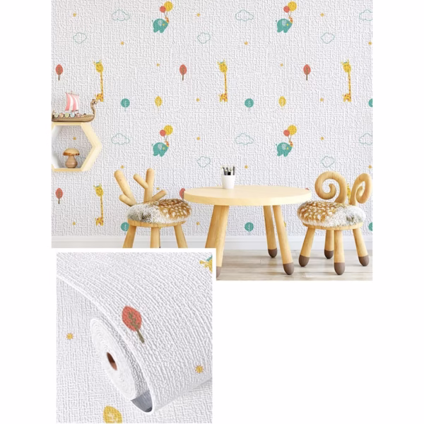 sticker-de-perete-flippy-model-1-10m-50cm-2-2mm-main-680f725f8ae49 Rola Autoadeziva pentru Perete, Flippy, din Panza, 10 m, Rezistenta la Umezeala, 2.5 mm Grosime, Model Girafa si Elefant, Multicolor - imagine 1