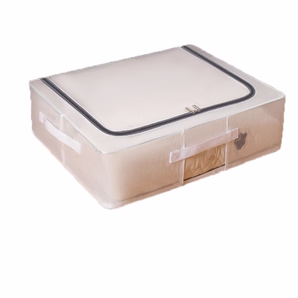 Cutie de Depozitare, Flippy, pentru Pantofi Haine, din Plasa PVC Impermeabila si Manere Laterale, Pliabila, Fermoar Bidirectional, 50 x 40 x 15 cm, Transparenta - imagine 1