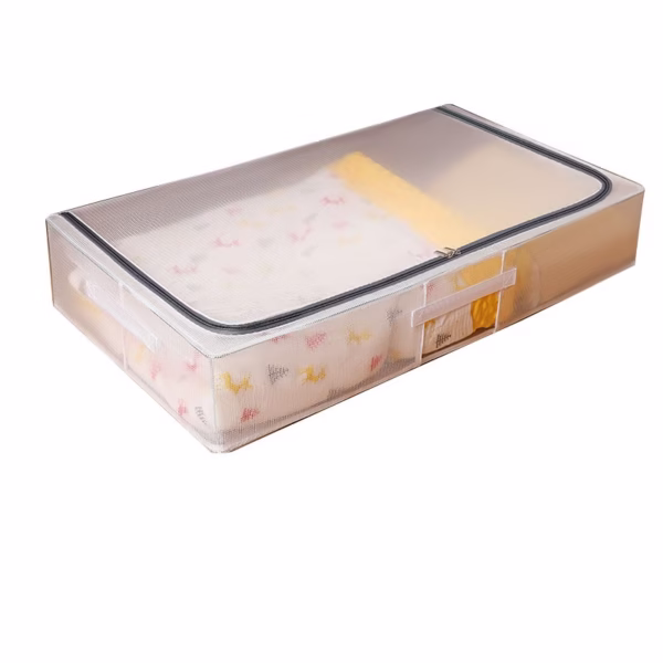 Cutie de Depozitare, Flippy, pentru Haine, Incaltaminte, din Plasa PVC Impermeabila si Manere Laterale, Pliabila, Fermoar Bidirectional, 80 x 47 x 15 cm Transparenta - imagine 1
