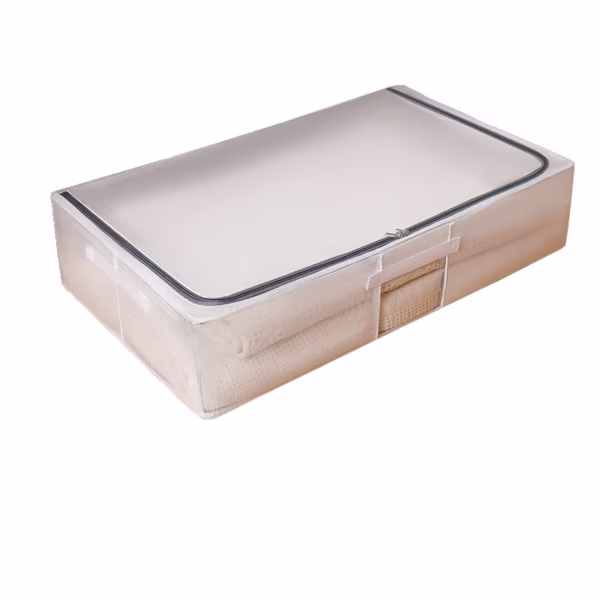 Cutie de Depozitare, Flippy, pentru Haine, Incaltaminte, din Plasa PVC Impermeabila si Manere Laterale, Pliabila, Fermoar Bidirectional, 80 x 47 x 18 cm, Transparenta - imagine 1