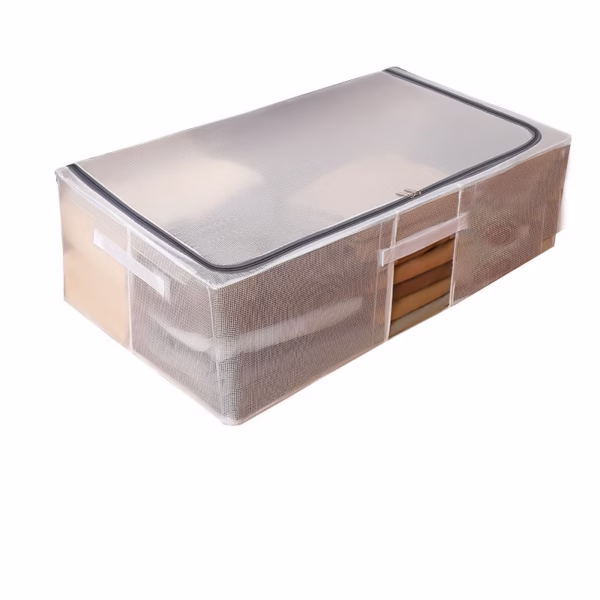 Cutie de Depozitare, Flippy, pentru Haine, Incaltaminte, din Plasa PVC Impermeabila si Manere Laterale, Pliabila, Fermoar Bidirectional, 80 x 47 x 24 cm, Transparenta - imagine 1