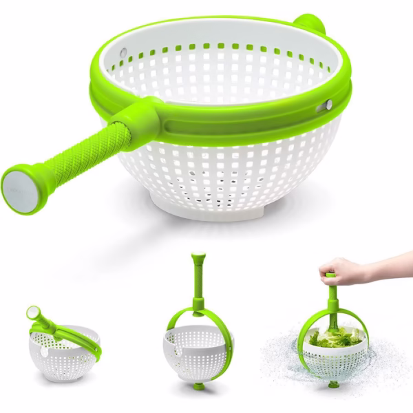 Strecuratoare multifunctionala rotativa, cu maner, material ABS, 22x12 cm, maner 18 cm, cu ventuza pentru prindere sigura, practic si usor de folosit, verde - imagine 8