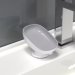 Savoniera din Plastic, Flippy, cu Ventuza, Design Modern, Gri - imagine 5
