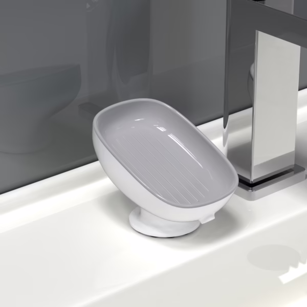 Savoniera din Plastic, Flippy, cu Ventuza, Design Modern, Gri - imagine 5