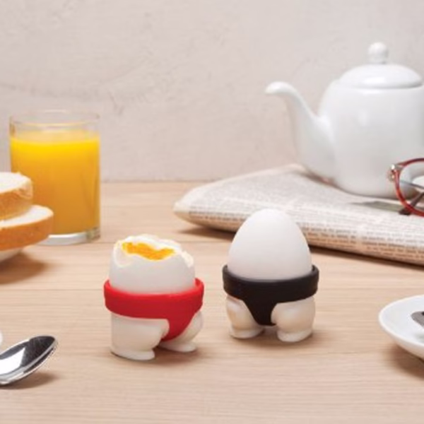 Set 2 Suporturi pentru Oua Fierte, Flippy, Model Sumo, din Silicon si PP, Multicolor - imagine 3